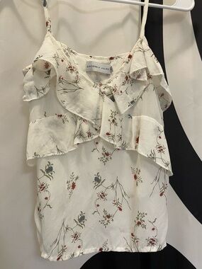 Sincerly Jules Ivory Floral Ruffle Camisole with Red and Green Accents